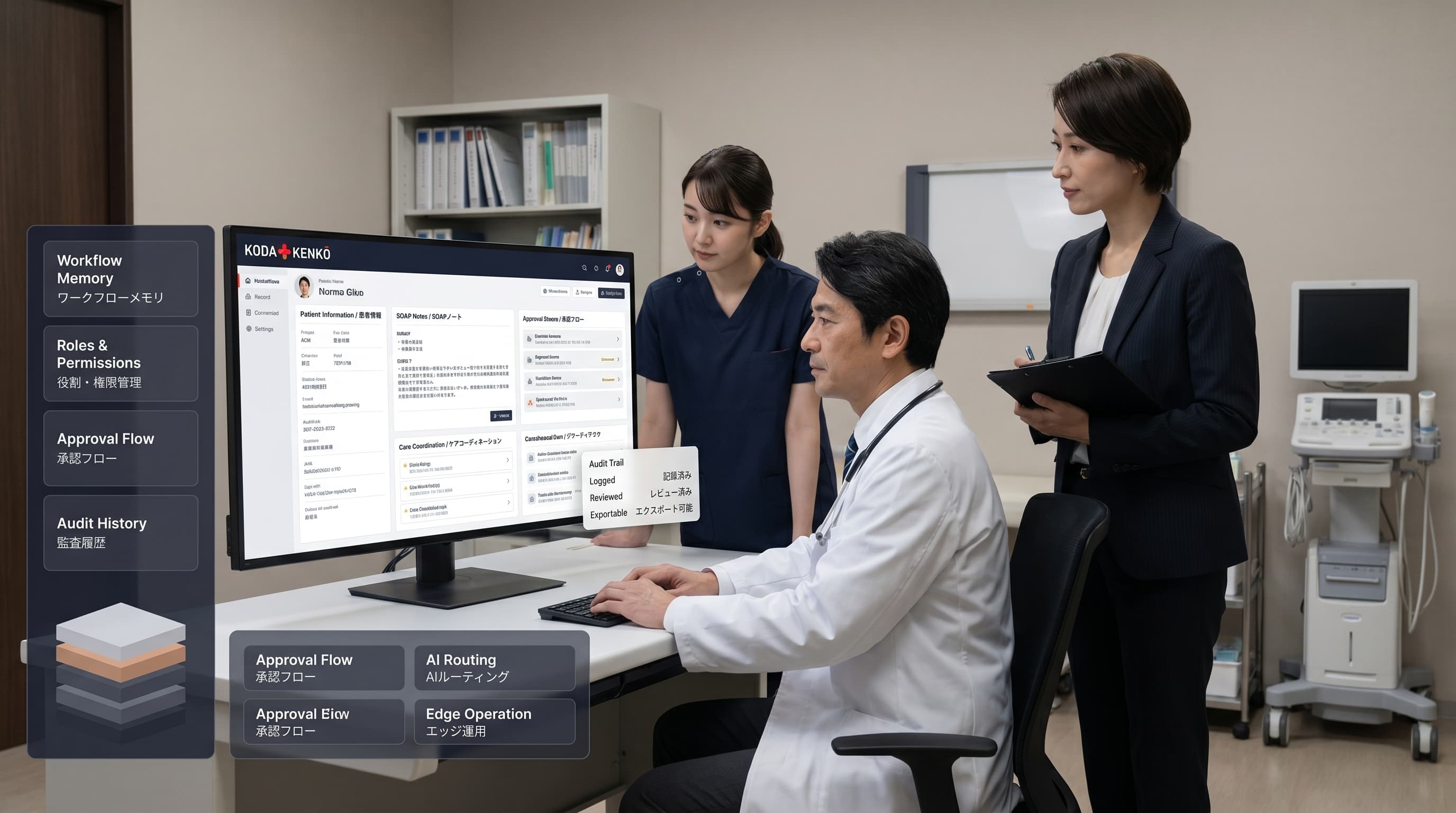 Roles & permissions panel reviewed in a Japanese clinic.