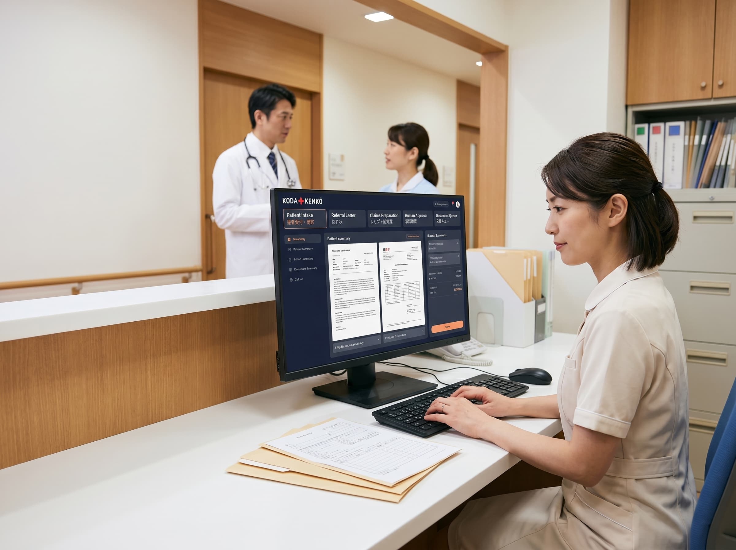 KODA KENKŌ Medical Clerk interface.