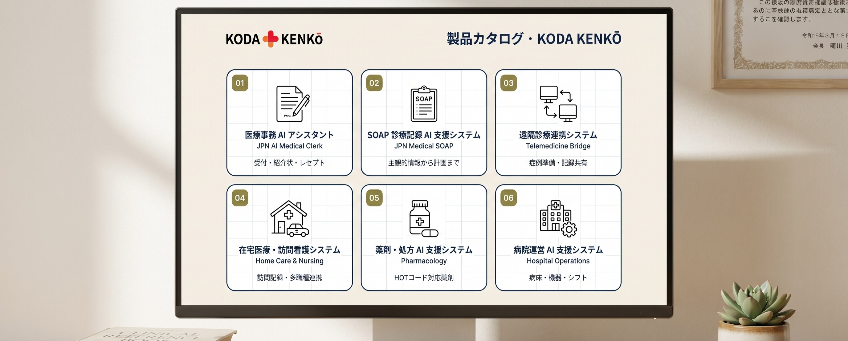 KODA KENKŌ product catalogue — six connected medical AI products
